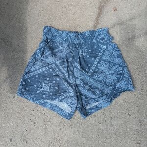 Blue Cargo Shorts with Paisley Design